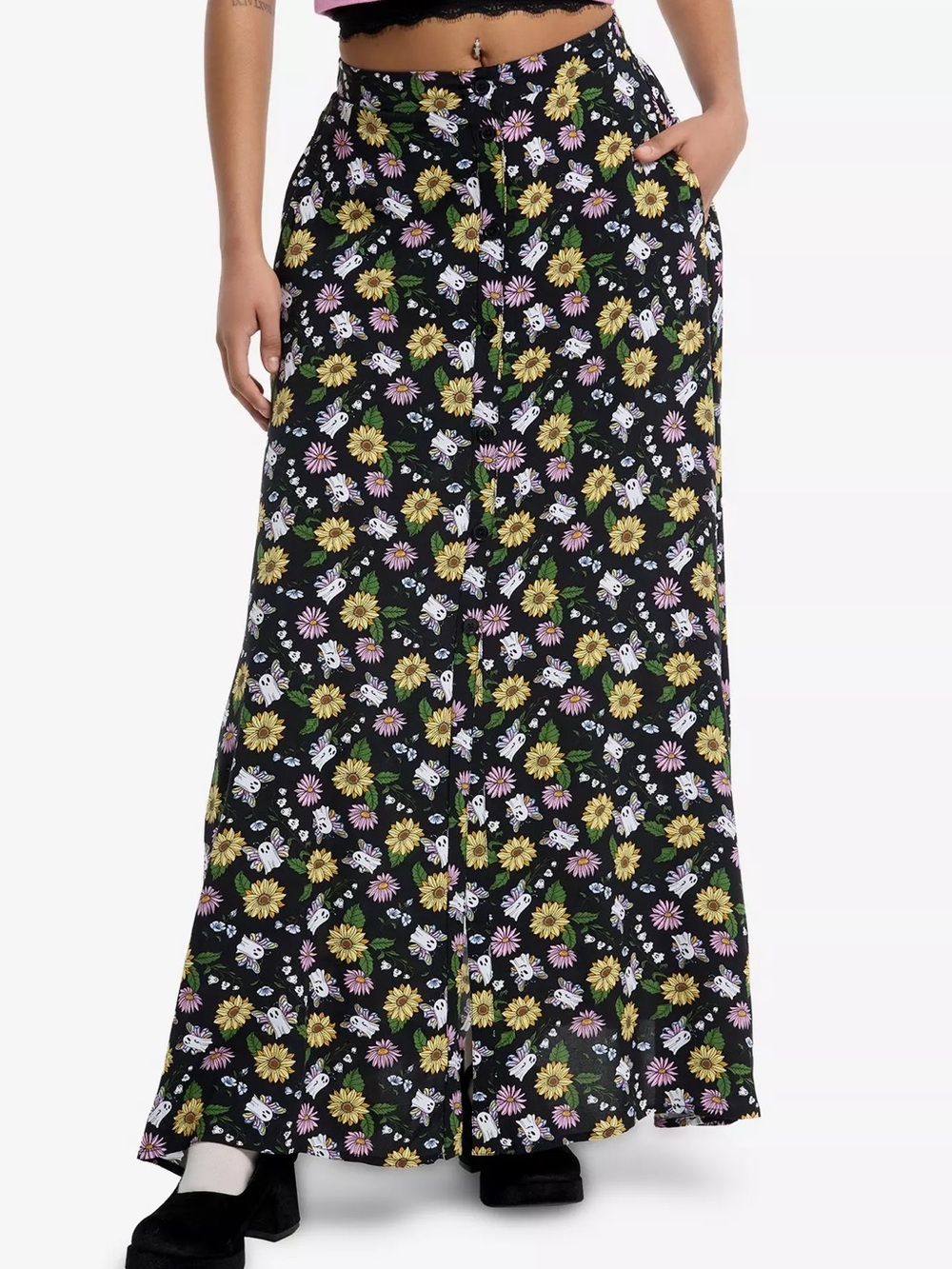 Thorn & Fable Hot Topic Ghost Butterflies & Flowers Maxi Skirt Size Medium NEW